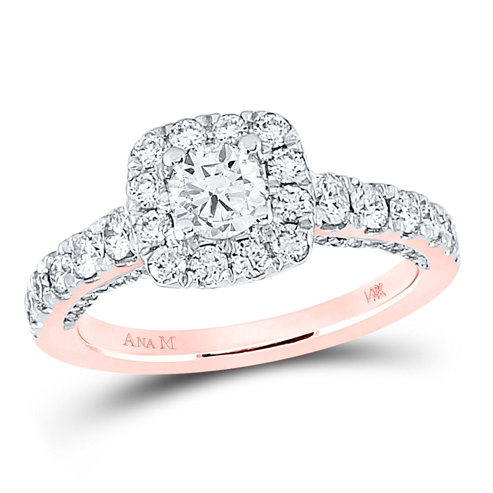 Wedding Collection | 14kt Rose Gold Round Diamond Halo Bridal Wedding Engagement Ring 1-1/2 Cttw | Splendid Jewellery GND