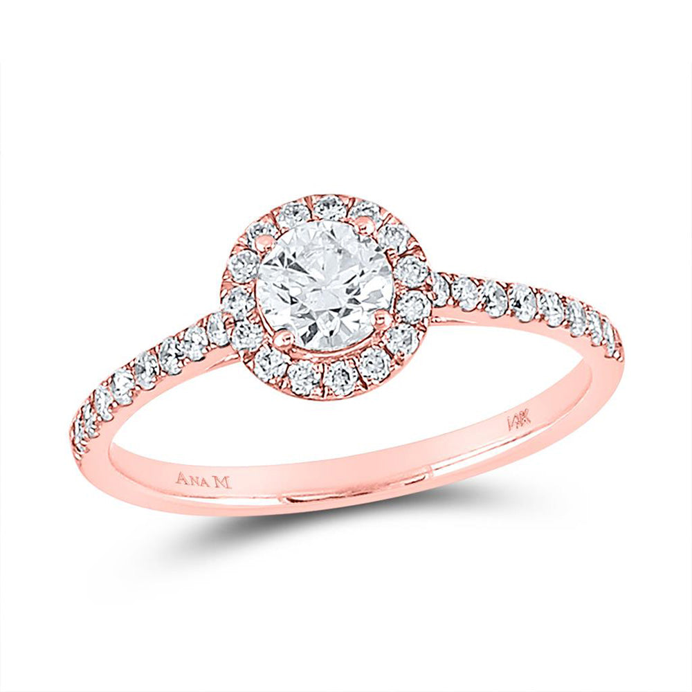 Wedding Collection | 14kt Rose Gold Round Diamond Halo Bridal Wedding Engagement Ring 3/4 Cttw | Splendid Jewellery GND