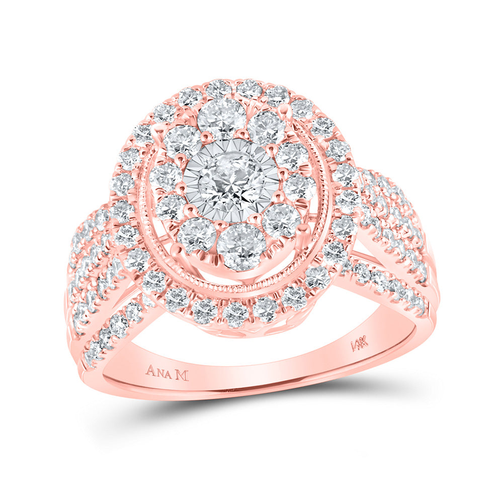 Wedding Collection | 14kt Rose Gold Round Diamond Oval Bridal Wedding Engagement Ring 1-1/2 Cttw | Splendid Jewellery GND