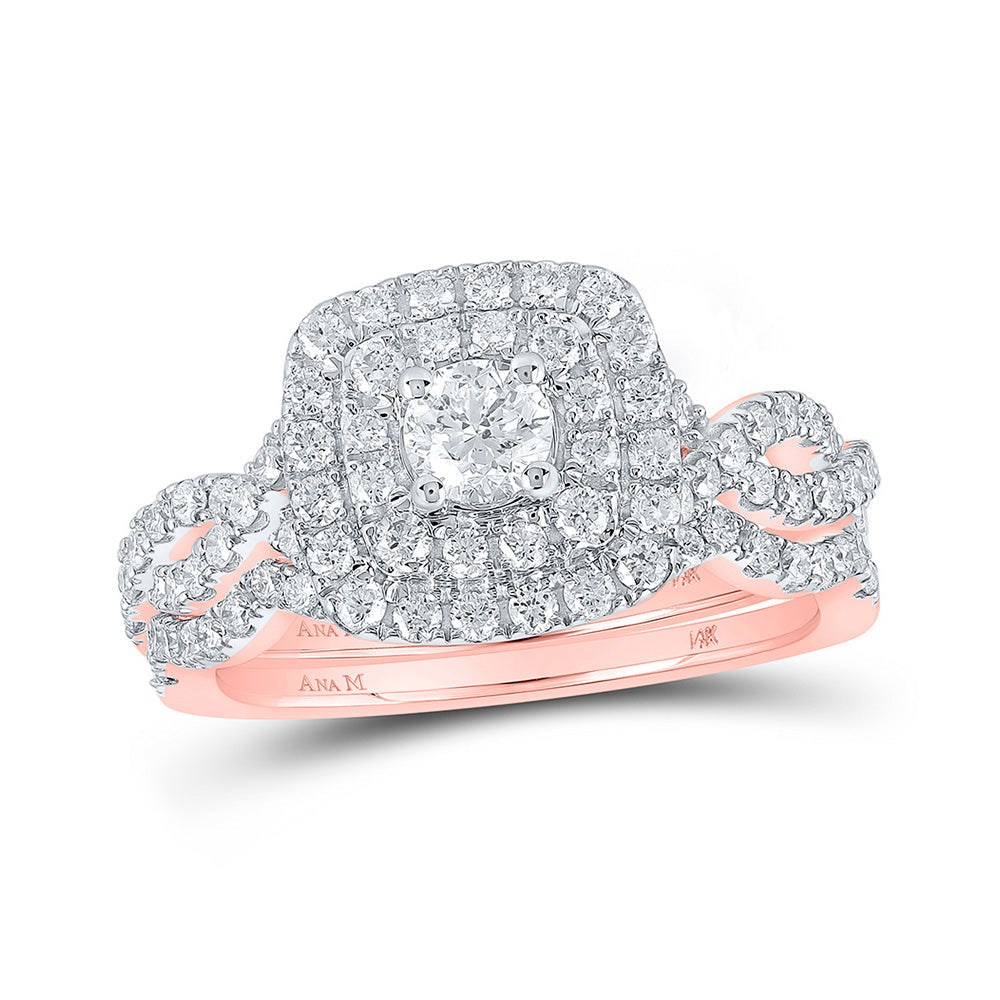 Wedding Collection | 14kt Rose Gold Round Diamond Twist Halo Bridal Wedding Ring Band Set 1 Cttw | Splendid Jewellery GND