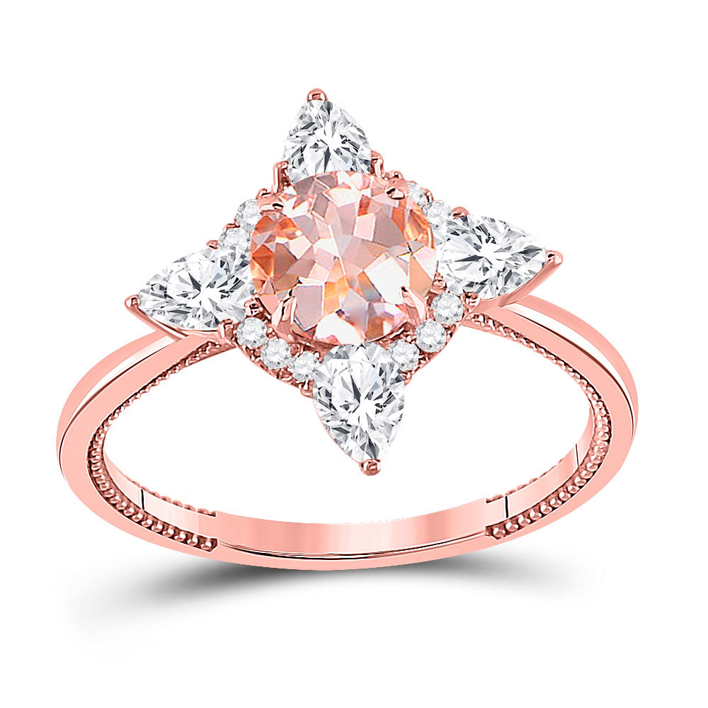 Wedding Collection | 14kt Rose Gold Womens Round Morganite Halo Bridal Wedding Engagement Ring 1-3/4 Cttw | Splendid Jewellery GND