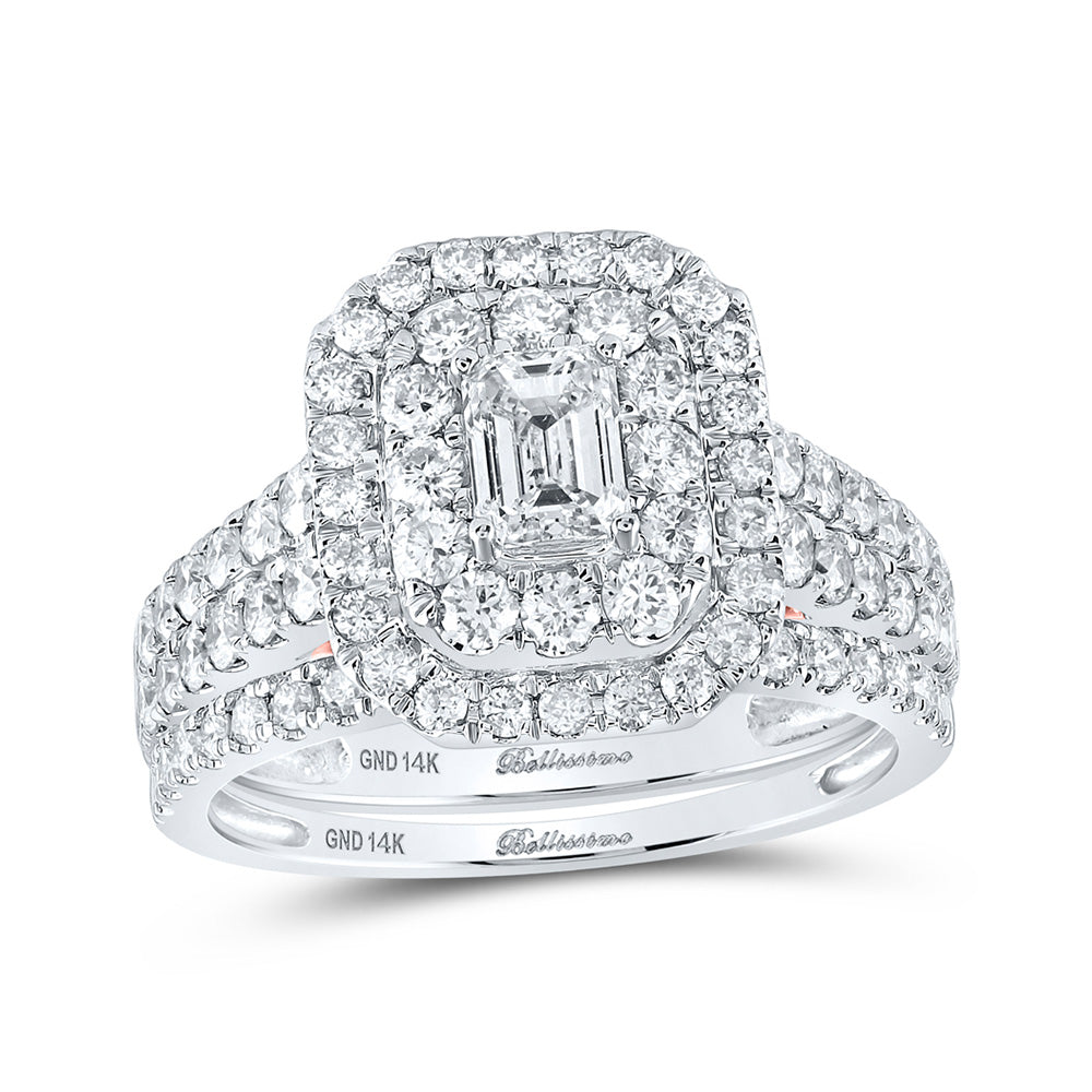 Wedding Collection | 14kt Two-tone Gold Emerald Diamond Halo Bridal Wedding Ring Band Set 2 Cttw | Splendid Jewellery GND
