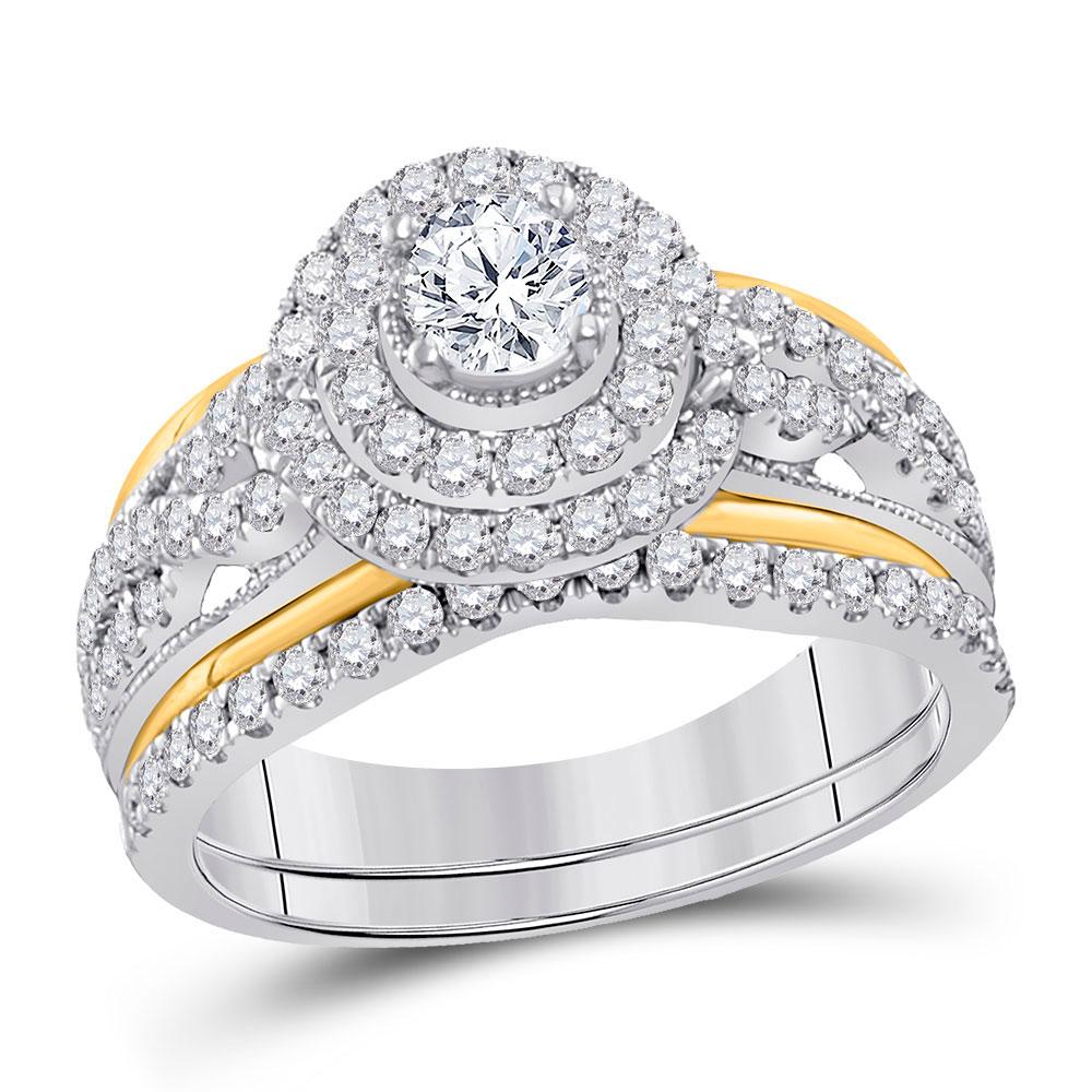 Wedding Collection | 14kt Two-tone Gold Round Diamond Bridal Wedding Ring Band Set 1-1/5 Cttw | Splendid Jewellery GND