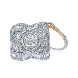 Captivating Love Story: 14kt Two-tone Gold Round Diamond Bridal Wedding Ring Band Set 3 Cttw - Second Side View