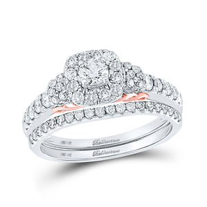 Wedding Collection | 14kt Two-tone Gold Round Diamond Halo Bridal Wedding Ring Band Set 1 Cttw | Splendid Jewellery GND