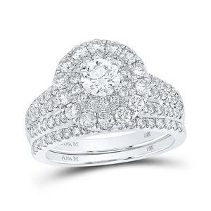 Wedding Collection | 14kt Two-tone Gold Round Diamond Halo Bridal Wedding Ring Band Set 2 Cttw | Splendid Jewellery GND