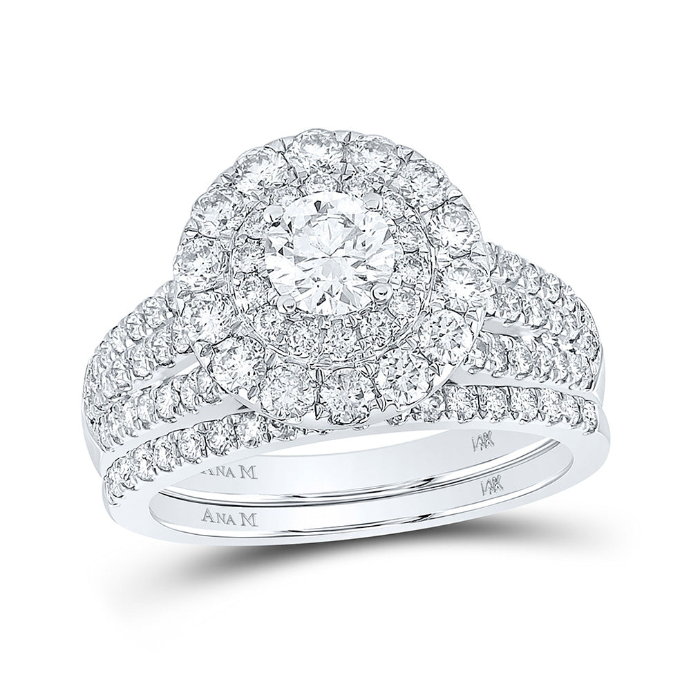 Wedding Collection | 14kt Two-tone Gold Round Diamond Halo Bridal Wedding Ring Band Set 2 Cttw | Splendid Jewellery GND