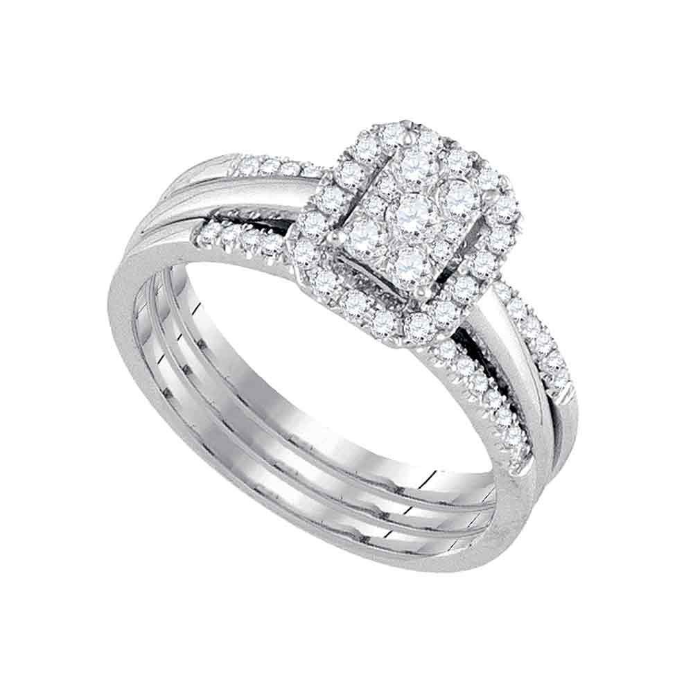 Wedding Collection | 14kt White Gold Diamond Cluster Amour Bridal Wedding Ring Band Set 1/2 Cttw | Splendid Jewellery GND