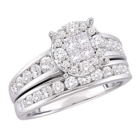 Dazzling Brilliance | 14kt White Gold Diamond Cluster Bridal Wedding Ring Band Set 1-3/8 Cttw Top View from Splendid Jewellery