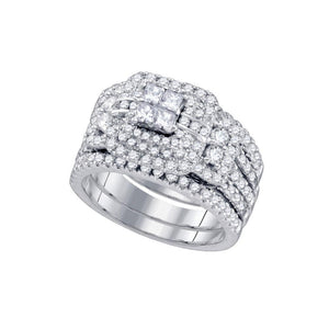 Wedding Collection | 14kt White Gold Diamond Cluster Wedding Bridal Ring Set 2 Cttw | Splendid Jewellery GND
