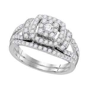 Wedding Collection | 14kt White Gold Diamond Framed Cluster Bridal Wedding Ring Band Set 1 Cttw | Splendid Jewellery GND