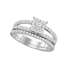 Load image into Gallery viewer, Exquisite Love Story | 14kt White Gold Diamond Princess Bridal Wedding Ring Band Set 1 Cttw Top View from Splendid Jewellery