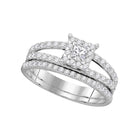 Exquisite Love Story | 14kt White Gold Diamond Princess Bridal Wedding Ring Band Set 1 Cttw Top View from Splendid Jewellery