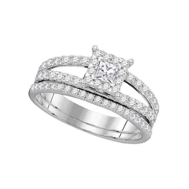 Exquisite Love Story | 14kt White Gold Diamond Princess Bridal Wedding Ring Band Set 1 Cttw Top View from Splendid Jewellery