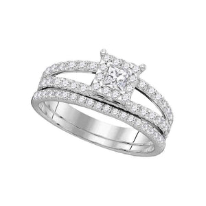 Wedding Collection | 14kt White Gold Diamond Princess Bridal Wedding Ring Band Set 1 Cttw | Splendid Jewellery GND