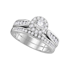 Wedding Collection | 14kt White Gold Diamond Round Halo Bridal Wedding Ring Band Set 1 Cttw | Splendid Jewellery GND