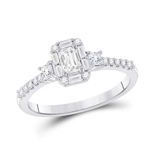 Load image into Gallery viewer, Radiant Love: 14kt White Gold Emerald Diamond 3-stone Bridal Wedding Engagement Ring 5/8 Cttw - Top View