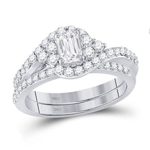 Load image into Gallery viewer, Radiant Love: 14kt White Gold Emerald Diamond Bridal Wedding Ring Band Set - Top View