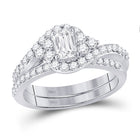Radiant Love: 14kt White Gold Emerald Diamond Bridal Wedding Ring Band Set - Top View