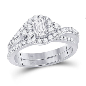 Wedding Collection | 14kt White Gold Emerald Diamond Bridal Wedding Ring Band Set 1-1/4 Cttw | Splendid Jewellery GND