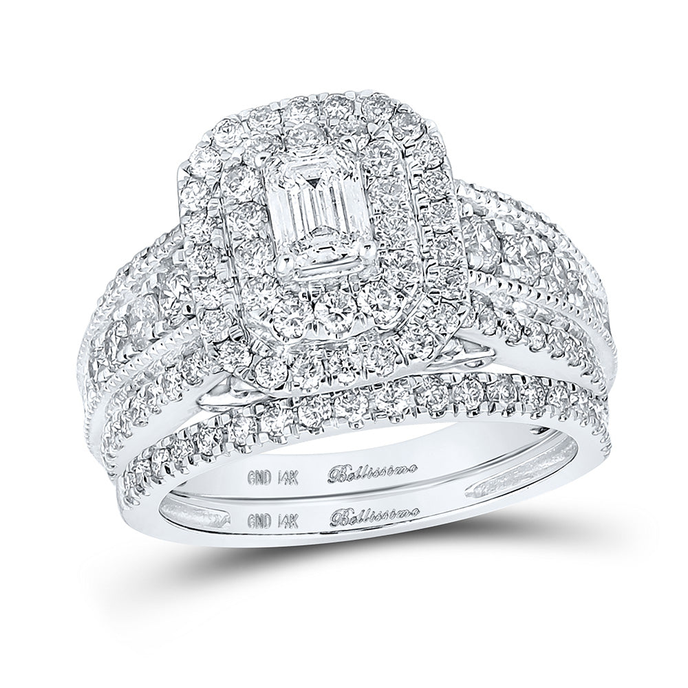 Wedding Collection | 14kt White Gold Emerald Diamond Bridal Wedding Ring Band Set 2 Cttw | Splendid Jewellery GND