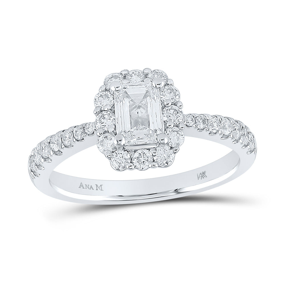 Wedding Collection | 14kt White Gold Emerald Diamond Halo Bridal Wedding Engagement Ring 1-1/4 Cttw | Splendid Jewellery GND