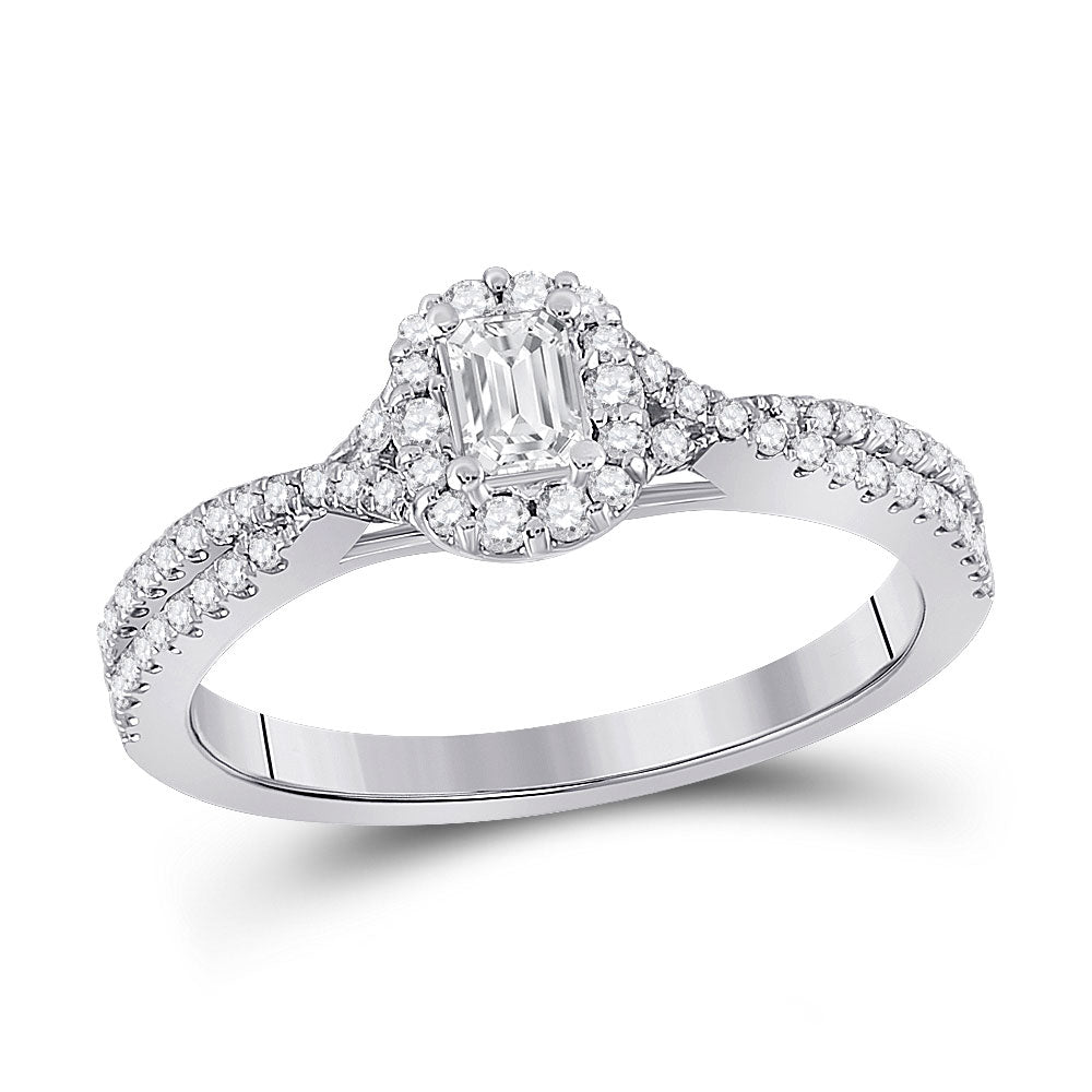 Wedding Collection | 14kt White Gold Emerald Diamond Halo Bridal Wedding Engagement Ring 1/2 Cttw | Splendid Jewellery GND