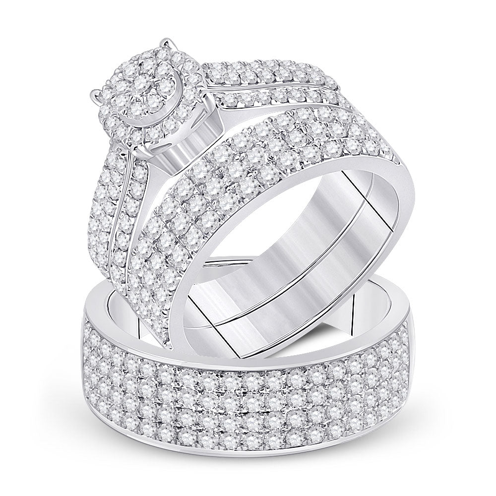 Wedding Collection | 14kt White Gold His Hers Diamond Cluster Matching Wedding Set 2-5/8 Cttw | Splendid Jewellery GND