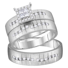 Load image into Gallery viewer, 14kt White Gold His Hers Princess Diamond Square Matching Wedding Set 1/2 Cttw - Top View