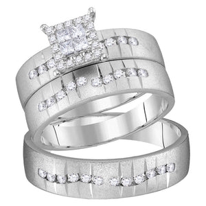 Wedding Collection | 14kt White Gold His Hers Princess Diamond Square Matching Wedding Set 1/2 Cttw | Splendid Jewellery GND