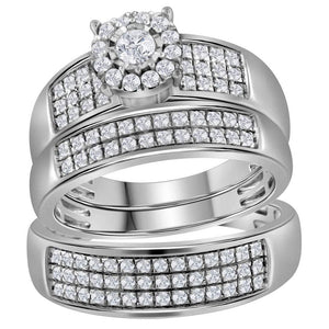 Wedding Collection | 14kt White Gold His Hers Round Diamond Halo Matching Wedding Set 7/8 Cttw | Splendid Jewellery GND
