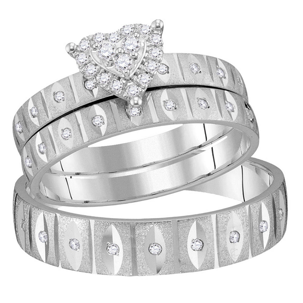 Wedding Collection | 14kt White Gold His Hers Round Diamond Heart Matching Wedding Set 1/4 Cttw | Splendid Jewellery GND