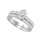 Enchanting Marquise Diamond Wedding Ring Set in 14kt White Gold - Top View
