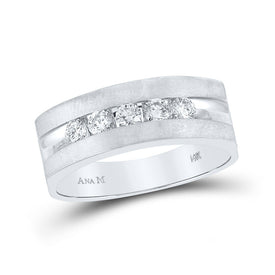 Sophisticated Brilliance: 14kt White Gold Mens Round Diamond 5-Stone Wedding Band Ring - 1/2 Cttw - Top View