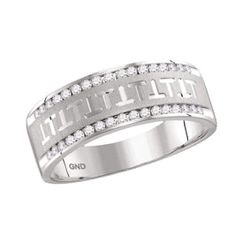 Timeless Brilliance: 14kt White Gold Men's Diamond Wedding Band Ring - Top View