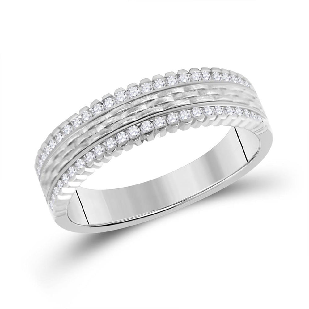 Wedding Collection | 14kt White Gold Mens Round Diamond Wedding Brick Inlay Band Ring 1/3 Cttw | Splendid Jewellery GND