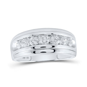 Wedding Collection | 14kt White Gold Mens Round Diamond Wedding Channel-Set Band Ring 1 Cttw | Splendid Jewellery GND