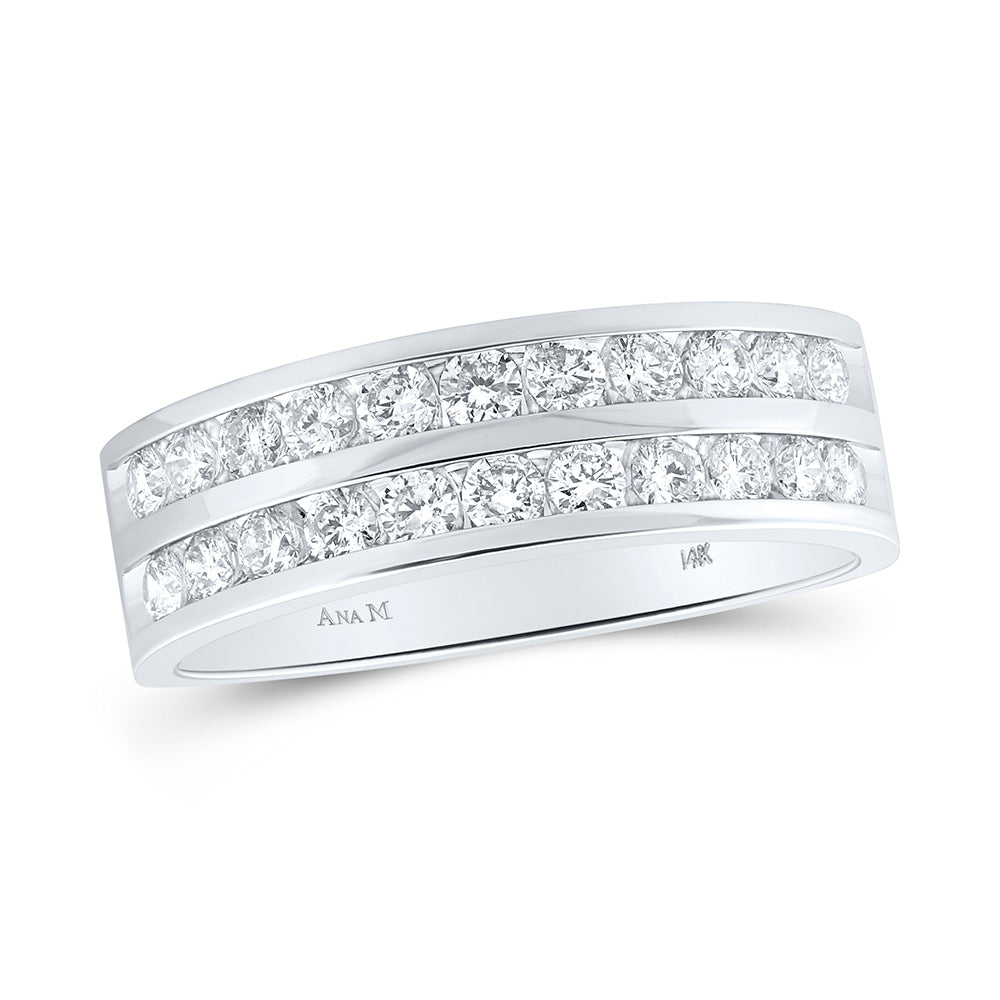 Wedding Collection | 14kt White Gold Mens Round Diamond Wedding Double Row Band Ring 1 Cttw | Splendid Jewellery GND