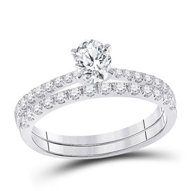 Eternal Radiance 14kt White Gold Oval Diamond Bridal Wedding Ring Band Set - Top View