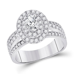 Wedding Collection | 14kt White Gold Oval Diamond Halo Bridal Wedding Engagement Ring 1-7/8 Cttw | Splendid Jewellery GND