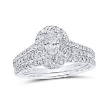 Load image into Gallery viewer, Dazzling Love: 14kt White Gold Oval Diamond Halo Bridal Wedding Ring Band Set - Top View