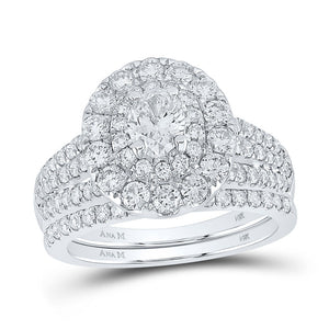 Wedding Collection | 14kt White Gold Oval Diamond Halo Bridal Wedding Ring Band Set 2 Cttw | Splendid Jewellery GND