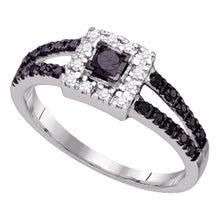 Load image into Gallery viewer, 14kt White Gold Princess Black Color Enhanced Diamond Bridal Wedding Ring - Enchanting Elegance Top View from Splendid Jewellery