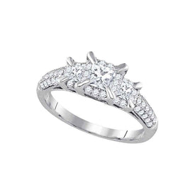 Ethereal Love: 14kt White Gold Princess Diamond 3-stone Bridal Wedding Engagement Ring - Top View