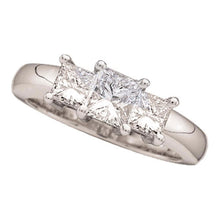 Load image into Gallery viewer, Regal Love: 14kt White Gold Princess Diamond 3-stone Bridal Wedding Engagement Ring 1/2 Cttw Top View from Splendid Jewellery