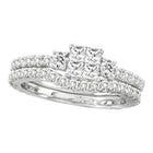 Radiant Love: 14kt White Gold Princess Diamond Bridal Wedding Ring Band Set - Top View