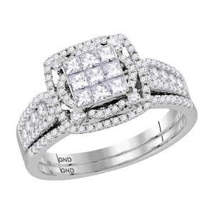 Wedding Collection | 14kt White Gold Princess Diamond Bridal Wedding Ring Band Set 1 Cttw | Splendid Jewellery GND