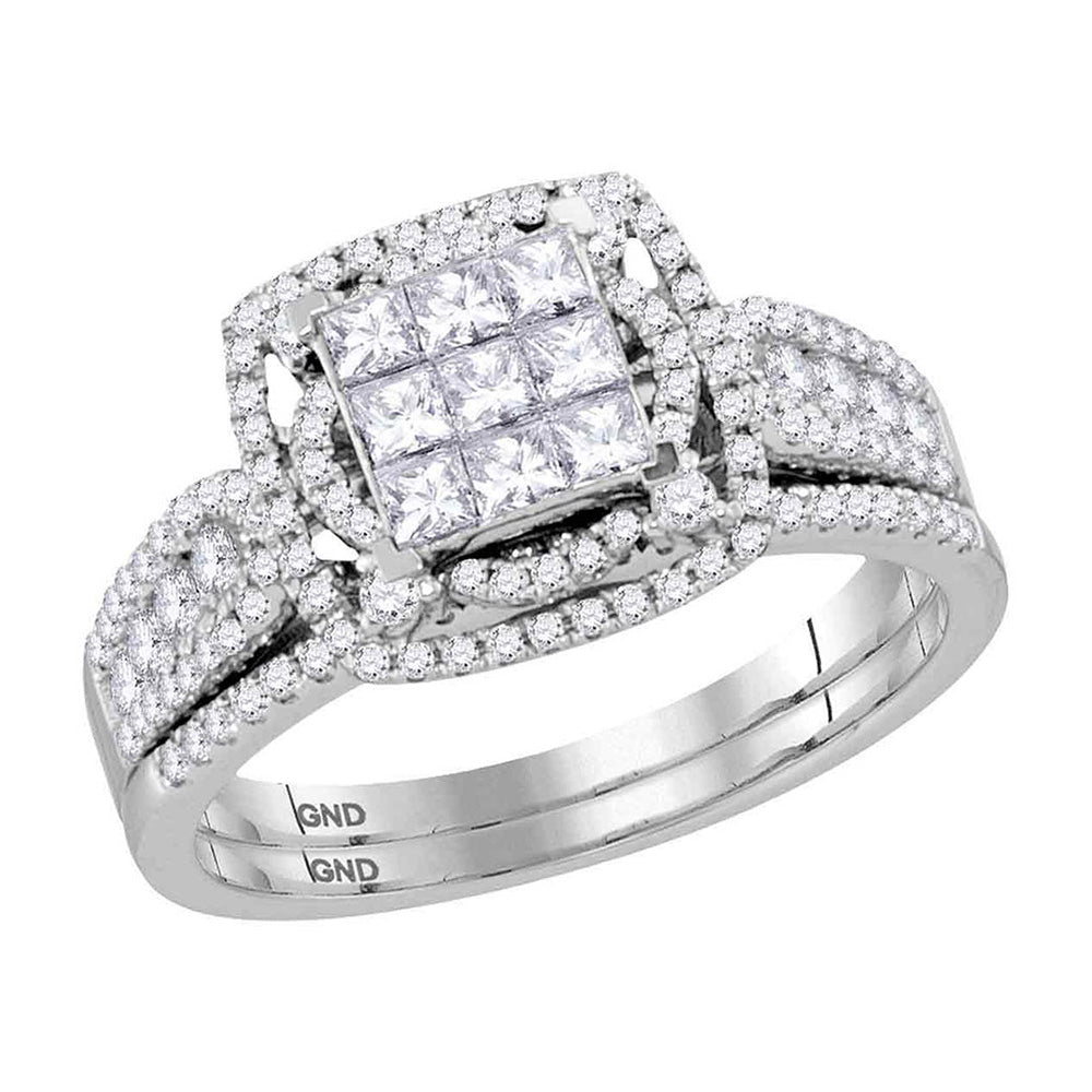 Wedding Collection | 14kt White Gold Princess Diamond Bridal Wedding Ring Band Set 1 Cttw | Splendid Jewellery GND