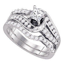 Load image into Gallery viewer, Eternal Love 14kt White Gold Princess Diamond Bridal Wedding Ring Band Set - Top View