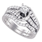 Eternal Love 14kt White Gold Princess Diamond Bridal Wedding Ring Band Set - Top View
